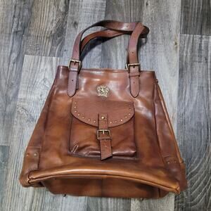Pratesi Firenze Boccaccio Brown Cognac Leather Italy Italian Bag